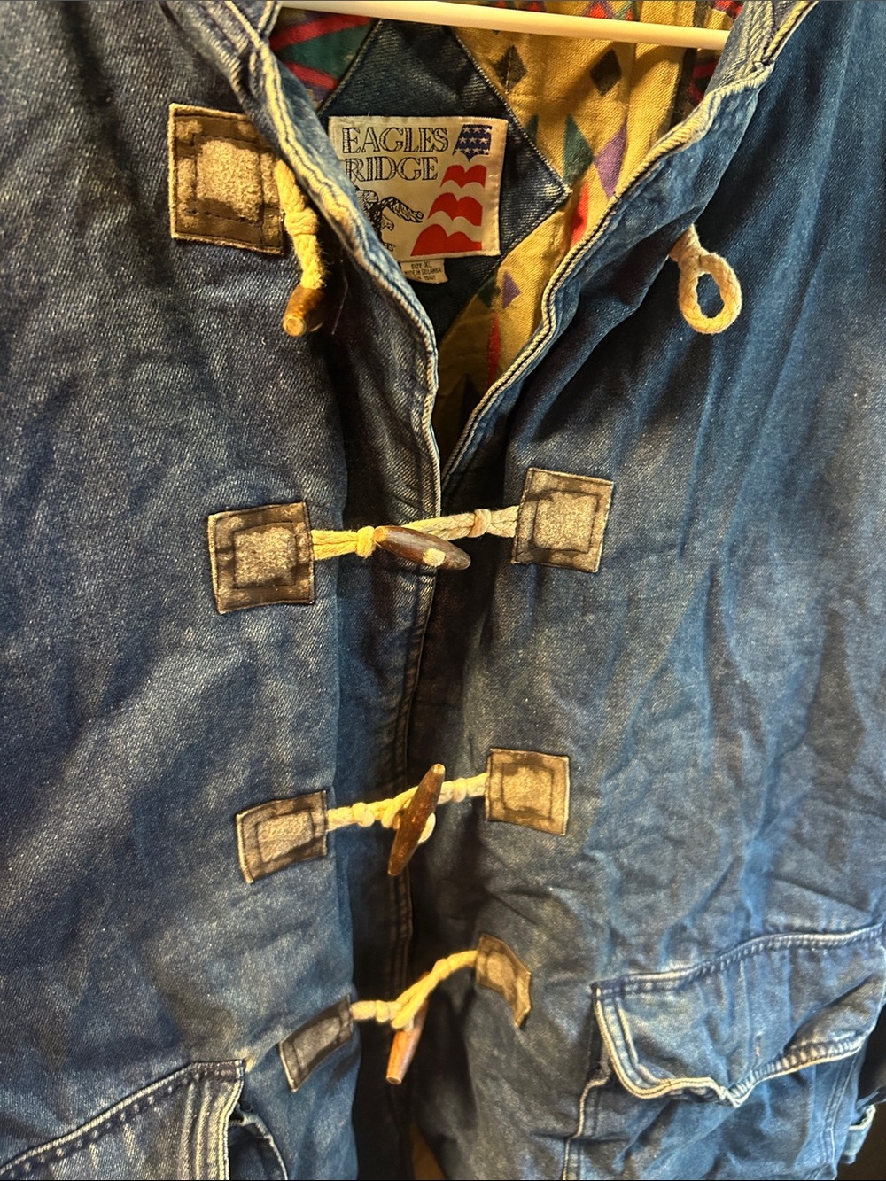 90’s Vintage Hooded Denim Toggle Jacket - Picture 4 of 10